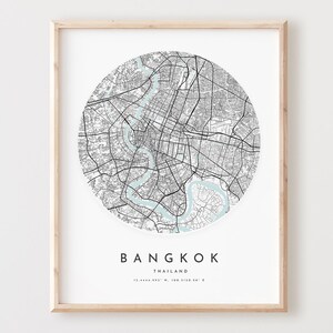 Impressão de mapa de Bangkok, pôster de mapa de Bangkok, arte de parede da cidade, mapa de estradas de Bangkok, decoração de mapa de ruas de Bangkok, presente de escritório, L36v4