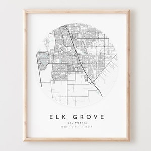 Impressão de mapa de Elk Grove, mapa de Elk Grove pôster arte de parede de cidade, mapa de estrada Ca, decoração de mapa de rua com impressão da Califórnia, presente de escritório, L661v4