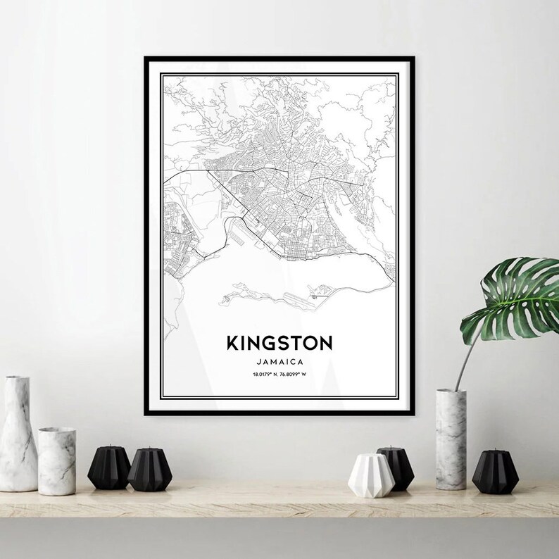 Kingston map print wall art Kingston Jamaica map poster Etsy