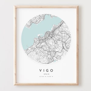 Impressão de mapa de Vigo, mapa de Vigo pôster arte de parede da cidade, mapa de estradas de Vigo, decoração de mapa de rua de impressão de Vigo, presente de escritório, L454v4