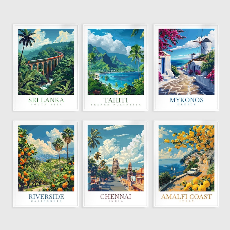Custom Travel Prints Set of 6 City Posters, Custom Wall Art