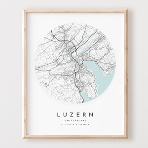 Impressão de mapa de Luzern, mapa de Luzern pôster arte de parede da cidade, mapa de estradas de Luzern, decoração de mapa de rua com impressão de Luzern, presente de escritório, L554v4
