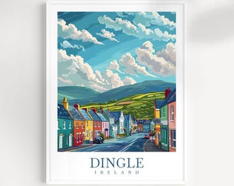 Dingle Peninsula Ireland Travel Print: Colorful Village Wall Art