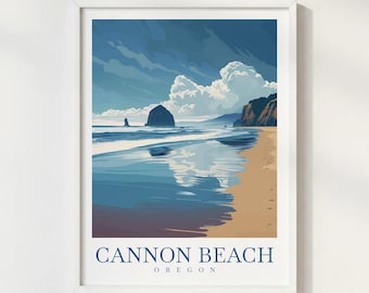 Cannon Beach Oregon USA Travel Print Illustration Style Wall Art Poster Coastal Nature Decor