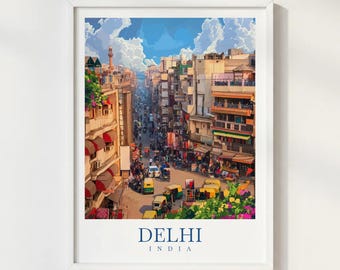 Delhi India Travel Print Illustration Style Wall Art Poster Cityscape Architecture Decor