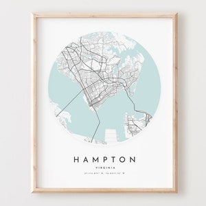 Impressão de mapa de Hampton, mapa de Hampton pôster arte de parede de cidade, mapa de estrada Va, decoração de mapa de rua com impressão de Virgínia, presente de escritório, L746v4