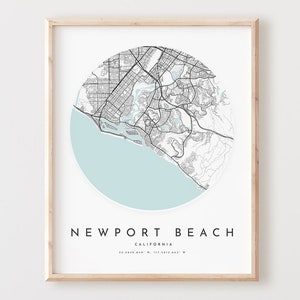 Impressão de mapa de praia de Newport, mapa de praia de Newport pôster arte de parede da cidade, mapa de estradas da Califórnia, decoração de mapa de ruas com impressão da Califórnia, presente de escritório, L960v4