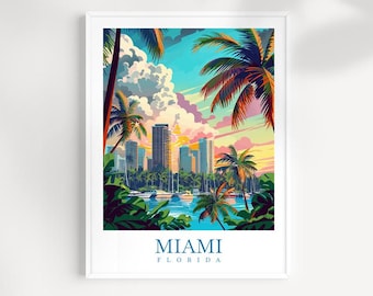 Miami Stadtbild Wandbild: Florida Reise Poster, Home Decor