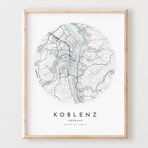 Koblenz kaart afdrukken, Koblenz kaart poster stad muur kunst, Koblenz wegenkaart, Koblenz afdrukken stratenplan decor, kantoorcadeau, L498v4