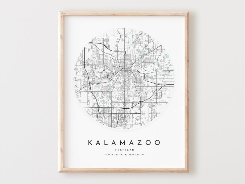 Kalamazoo Map Print, Kalamazoo Map Poster City Wall Art, Mi Road Map, Michigan Print Street Map