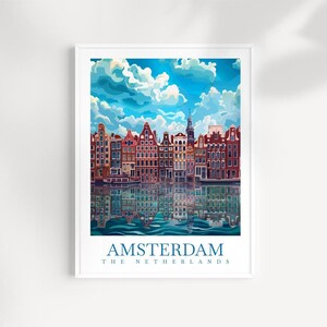 Amsterdam Reise-Print Wand-Kunst Geschenk Niederlande Wandbehang Home Dekor Amsterdam Geschenk Kunstliebhaber Niederlande Kunstwerk Stadt Print Dekor