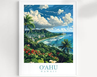 Oahu Hawaii Travel Print: Tropical Wall Art
