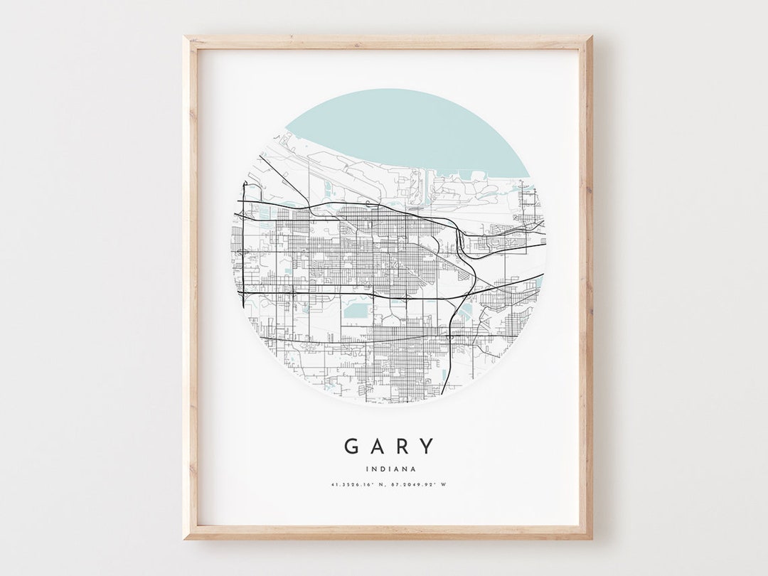 Gary Map Print, Gary Map Poster City Wall Art, in Road Map, Indiana ...