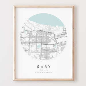Impressão de mapa de Gary, mapa de Gary pôster arte de parede da cidade, no mapa de estradas, decoração de mapa de ruas de Indiana, presente de escritório, L1044v4