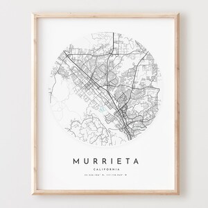 Impressão de mapa de Murrieta, mapa de Murrieta pôster arte de parede da cidade, mapa de estradas Ca, decoração de mapa de rua com impressão da Califórnia, presente de escritório, L399v4