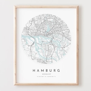 Impressão de mapa de Hamburgo, mapa de Hamburgo pôster arte de parede da cidade, mapa de estradas de Hamburgo, decoração de mapa de rua de impressão de Hamburgo, presente de escritório, L167v4