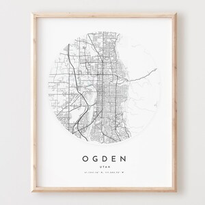 Impressão de mapa de Ogden, mapa de Ogden pôster arte de parede da cidade, mapa de estrada de Ut, decoração de mapa de rua com impressão de Utah, presente de escritório, L368v4