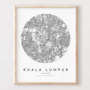 Kuala Lumpur Karte Print, Kuala Lumpur Karte Poster Stadt Wandkunst, Kuala Lumpur Road Map, Kuala Lumpur Print Street Map Dekor, Büro L204v4