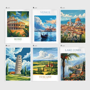 a series of four paintings of italy