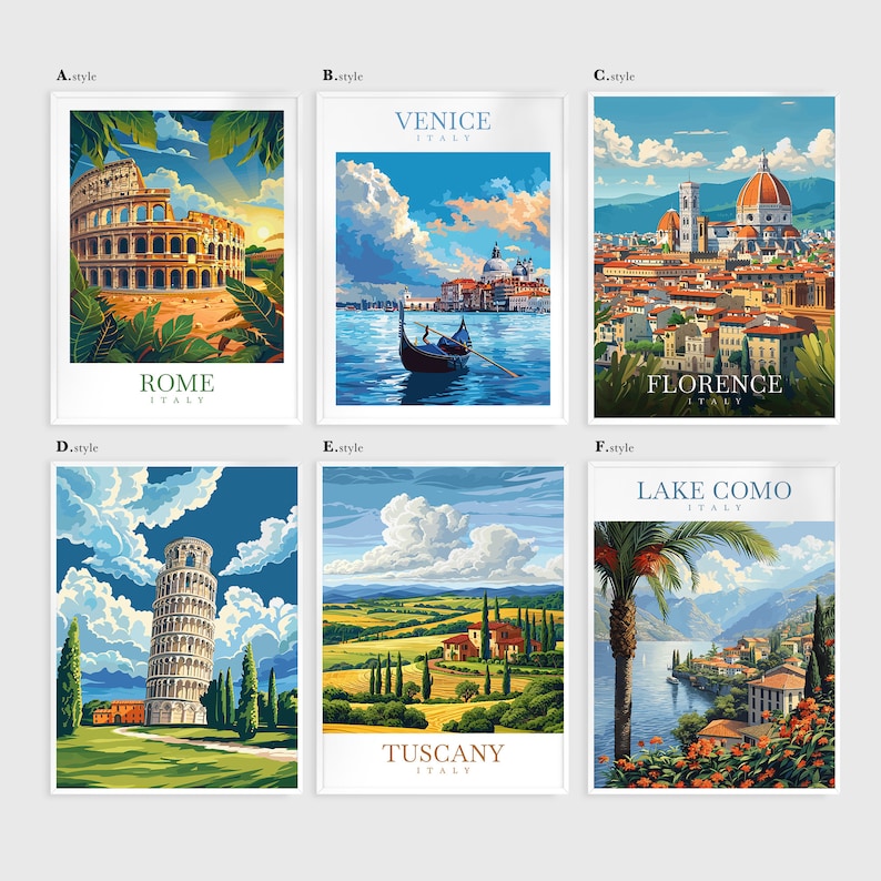 a series of four paintings of italy