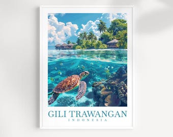 Gili Trawangan Travel Print Indonesia Poster Wall Art Gili Trawangan Gift Art Lovers Indonesia Gili Trawangan Travel Art Poster