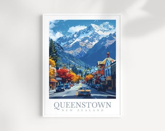 Queenstown Travel Print Wall Art, Queenstown New Zealand Poster, Wall Hanging, Home Decoration, Birthday Gift Ideas, Queenstown Gift
