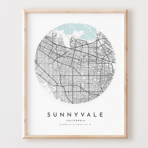 Impressão de mapa de Sunnyvale, mapa de Sunnyvale pôster arte de parede da cidade, mapa de estradas Ca, decoração de mapa de rua com impressão da Califórnia, presente de escritório, L693v4