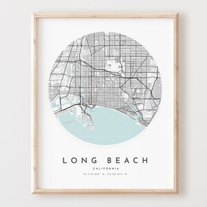 Impressão de mapa de Long Beach, mapa de Long Beach pôster arte de parede da cidade, mapa de estradas Ca, decoração de mapa de rua com impressão da Califórnia, presente de escritório, L401v4