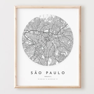 Impressão de mapa de São Paulo, pôster de mapa de São Paulo arte de parede da cidade, mapa de estradas de São Paulo, decoração de mapa de ruas de São Paulo, presente de escritório, L5v4