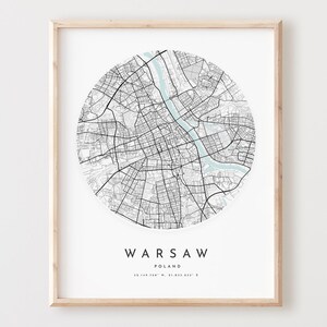 Warschau Karte Print, Warschau Karte Poster Stadt Wandkunst, Warschau Straßenkarte, Warschau Straßenkarte Dekor, Büro Geschenk, L174v4