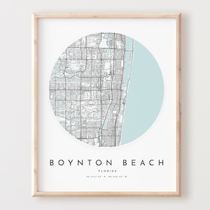 Impressão de mapa de praia de Boynton, mapa de praia de Boynton pôster arte de parede da cidade, mapa de estradas da Flórida, decoração de mapa de rua com impressão da Flórida, presente de escritório, L1052v4