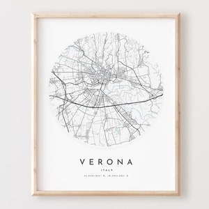 Impressão de mapa de Verona, mapa de Verona, arte de parede da cidade, mapa de estrada de Verona, decoração de mapa de rua de impressão de Verona, presente de escritório, L474v4