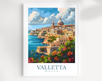 Valletta Malta Travel Poster: Europe Wall Art Print