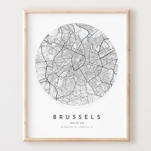 Brussel kaart print, Brussel kaart poster stadsmuur kunst, Brussel wegenkaart, Brussel print stratenplan decor, kantoorcadeau, L169v4