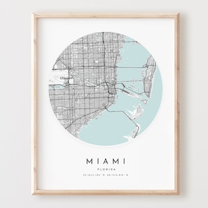 Impressão de mapa de Miami, mapa de Miami pôster arte de parede da cidade, mapa de estradas da Flórida, decoração de mapa de rua com impressão da Flórida, presente de escritório, L39v4