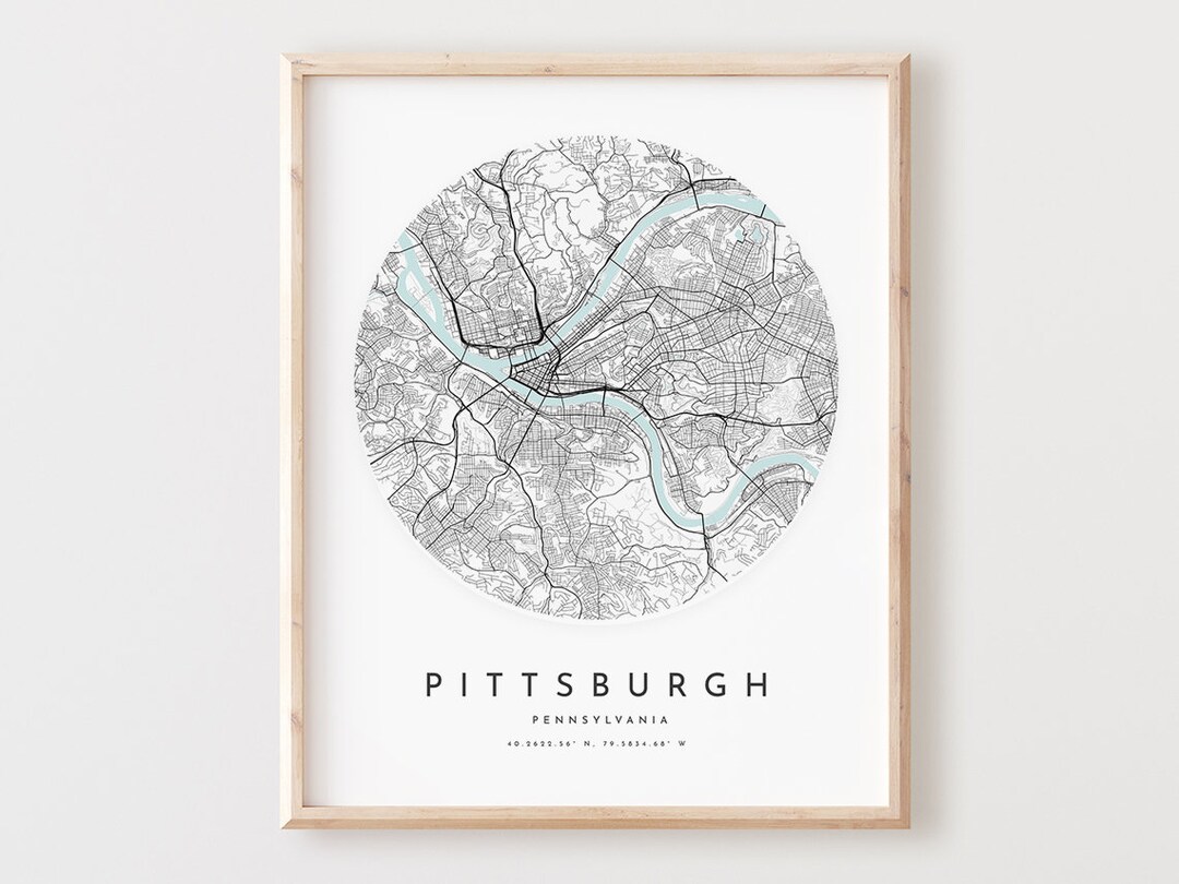 Pittsburgh Map Print, Pittsburgh Map Poster City Wall Art, Pa Road Map ...