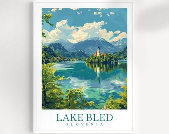 Lake Bled Slovenia Travel Poster: European Wall Art Print