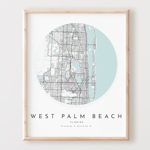Impressão de mapa de West Palm Beach, mapa de West Palm Beach pôster arte de parede da cidade, mapa de estradas da Flórida, decoração de mapa de ruas com impressão da Flórida, presente de escritório, L836v4