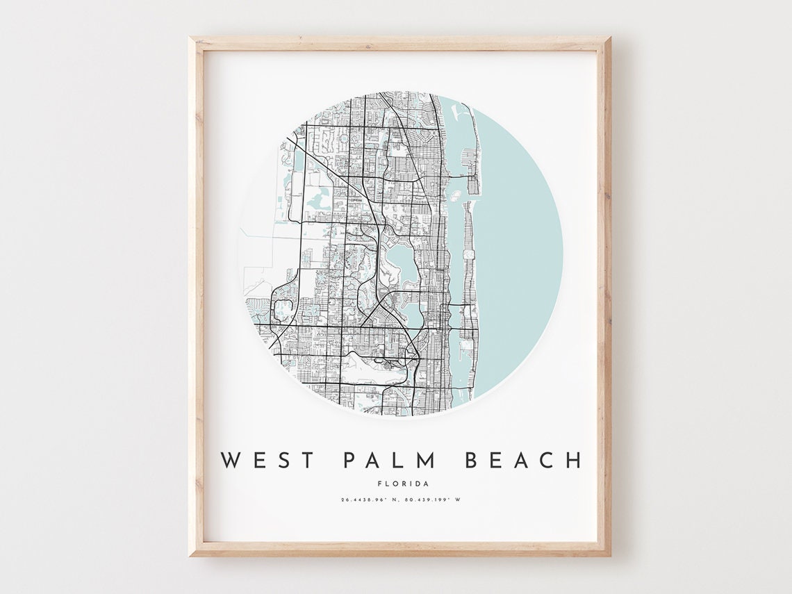 West Palm Beach Map Art Print: Florida City Street Map Decor - Etsy