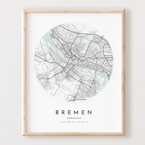 Impressão de mapa de Bremen, mapa de Bremen pôster arte de parede da cidade, mapa de estrada de Bremen, decoração de mapa de rua de impressão de Bremen, presente de escritório, L329v4