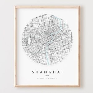 Impressão de mapa de Xangai, mapa de Xangai pôster arte de parede da cidade, mapa de estradas de Xangai, decoração de mapa de rua de impressão de Xangai, presente de escritório, l7v4