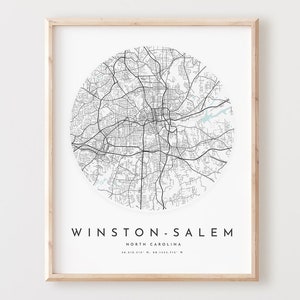 Impressão de mapa de Winston-salem, pôster de mapa de Winston-salem arte de parede da cidade, mapa de estradas Nc, decoração de mapa de ruas de impressão da Carolina do Norte, presente de escritório, L426v4
