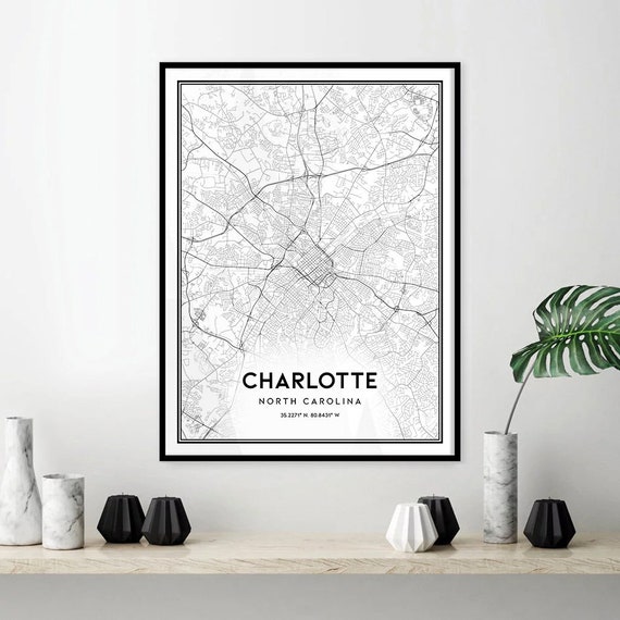Charlotte Mapa Imprimir Arte De La Pared Charlotte Nc Cartel Etsy
