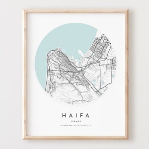 Impressão de mapa de Haifa, mapa de Haifa pôster arte de parede da cidade, mapa de estradas de Haifa, decoração de mapa de rua de impressão de Haifa, presente de escritório, L266v4