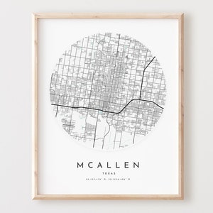 Impresión de mapa de McAllen, póster de mapa de McAllen, arte de pared de ciudad, mapa de carreteras de Texas, decoración de mapa de calles de Texas, regalo de oficina, L314v4
