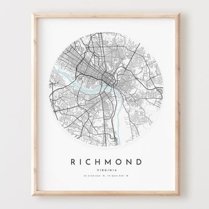 Impresión de mapa de Richmond, póster de mapa de Richmond, arte de pared de la ciudad, mapa de carreteras de Virginia, decoración de mapa de calles de Virginia, regalo de oficina, L259v4