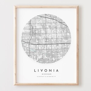 Livonia Karte Druck, Livonia Karte Poster Stadt Wandkunst, Mi Straßenkarte, Mi niemand, Straßen Karte Dekor, Büro Geschenk, L904v4