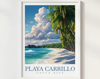 Playa Carrillo Print Costa Rica Travel Print Illustration Style Wall Art Poster Beach Decor