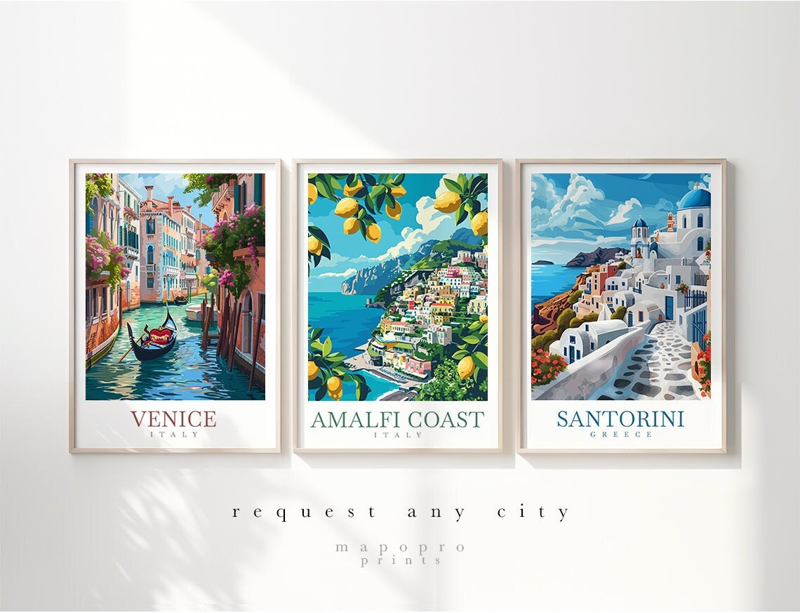 Travel Prints Set Of 3 City Posters, Custom Travel Decor, Personalised Wall Art, Travel Poster Personalised Gift, Any Place Travel Print