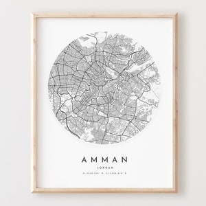 Amman Karte Print, Amman Karte Poster Stadt Wandkunst, Amman Straßenkarte, Amman Print Straßenkarte Dekor, Büro Geschenk, L254v4